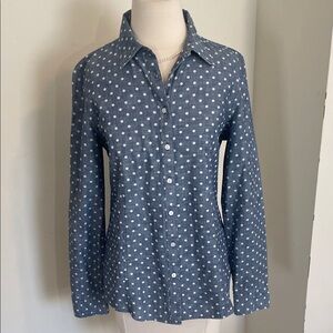 Talbots Navy Polka Dot chambray shirt in size 6